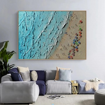150の主題の芸術作品 Painting - パレットナイフによる夏の海辺の波ウォールアートミニマリズム